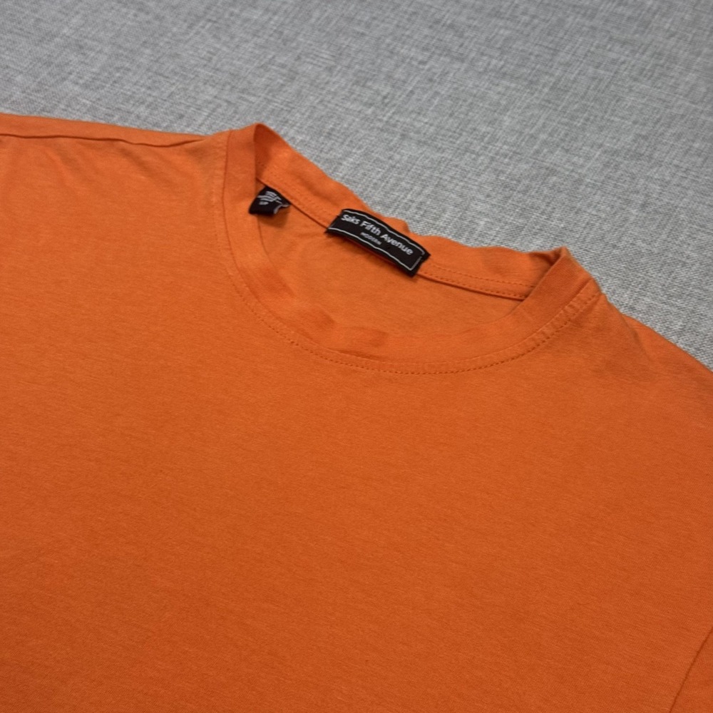 Saks Fifth Avenue T-Shirt Mens Small Orange Crew Neck Jersey Made In Italy